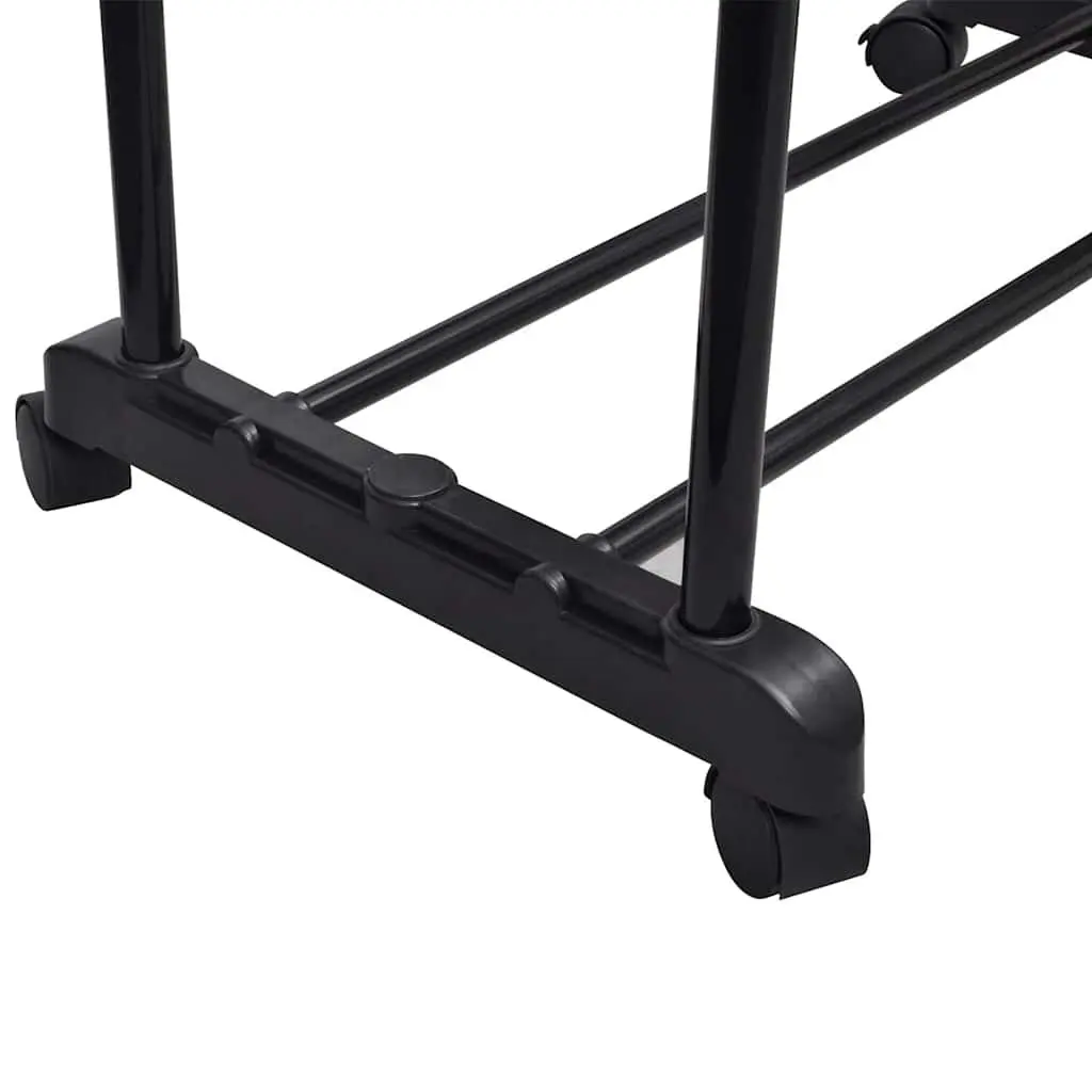 Adjustable Clothes Rack Black Height Adjustable with 2 Hanging Rails and 4 Castors