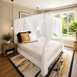 Mosquito Net Bed Curtain Square 3 Openings White Insect Screen Set of 2