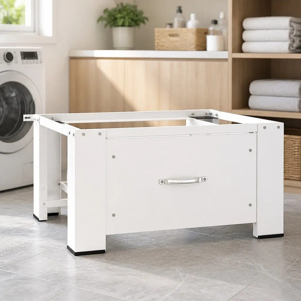 Washing Machine Pedestal Riser White with Storage Drawer