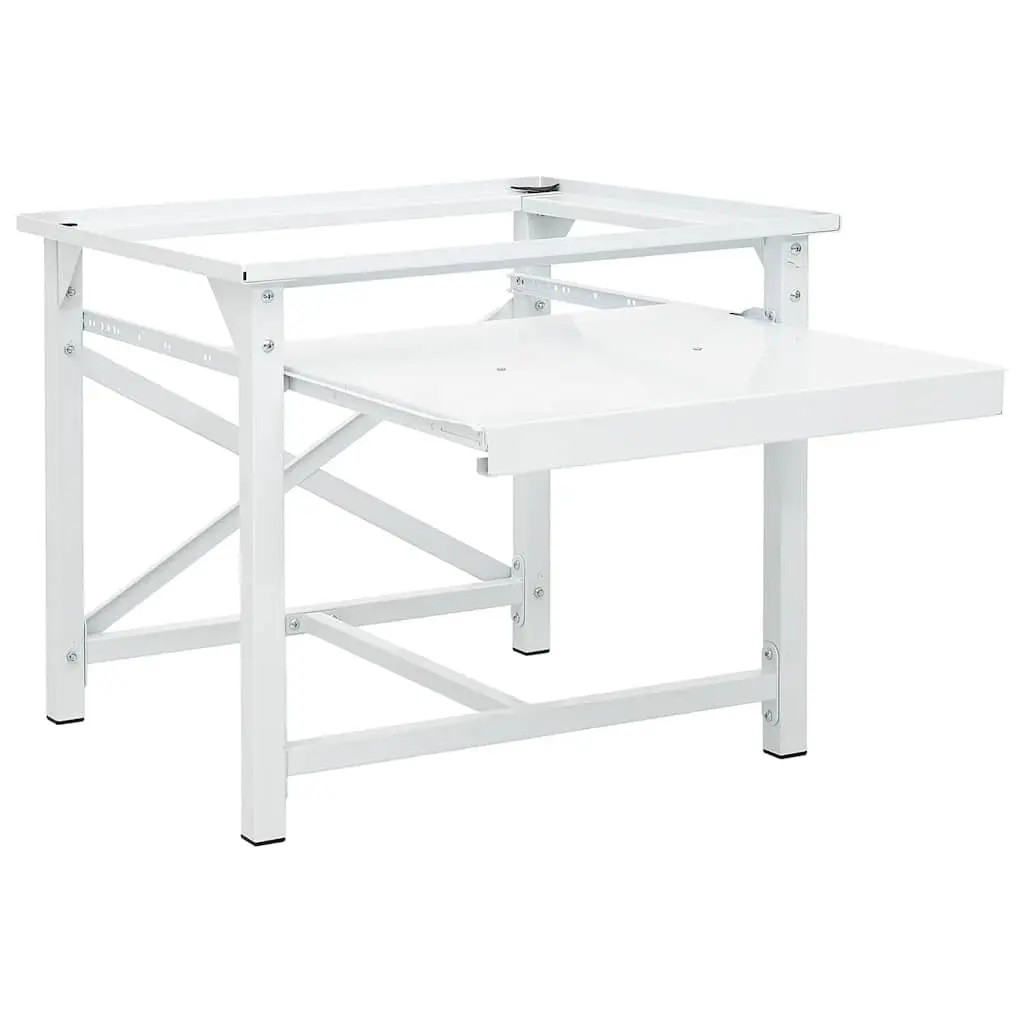 Washing Machine Riser Stand White with Pull-Out Shelf for Laundry Room Storage