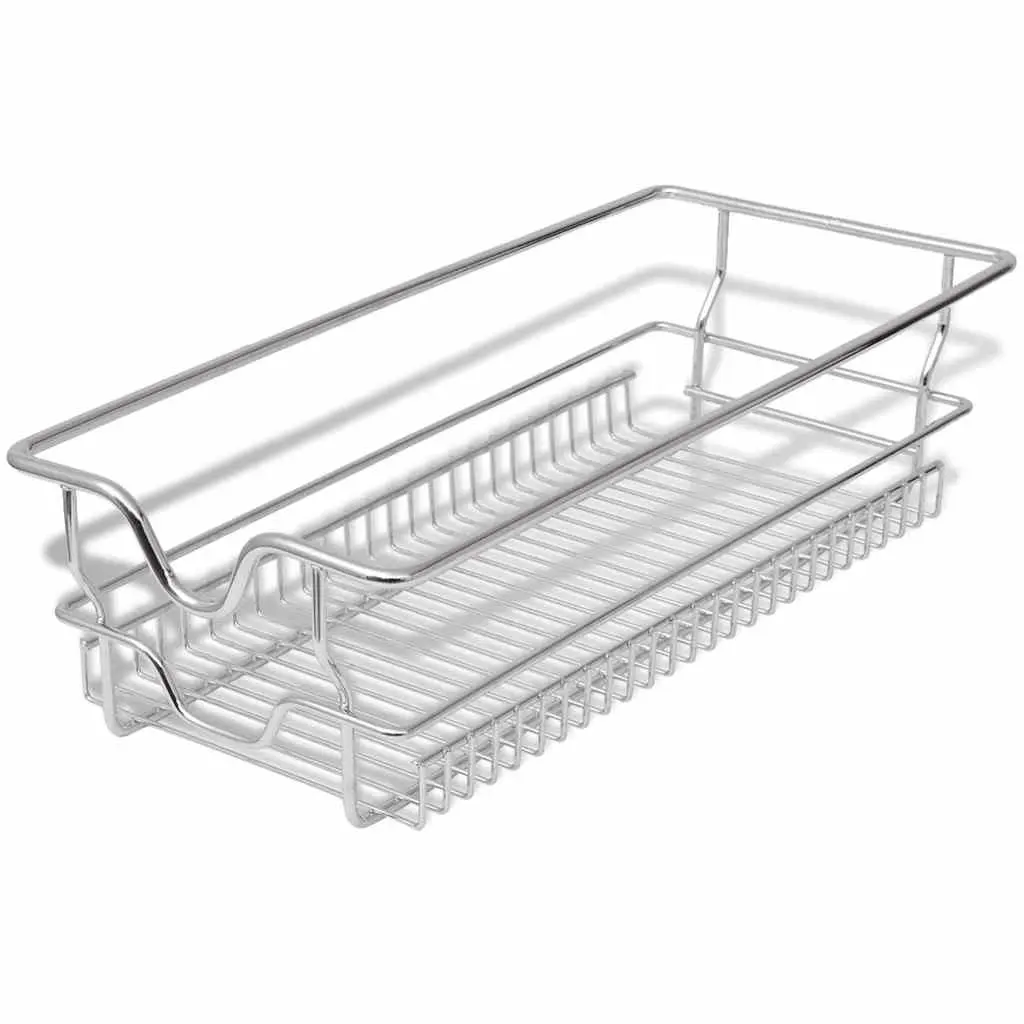 Pull-Out Wire Kitchen Baskets Silver 300mm Fully Extendable Runners
