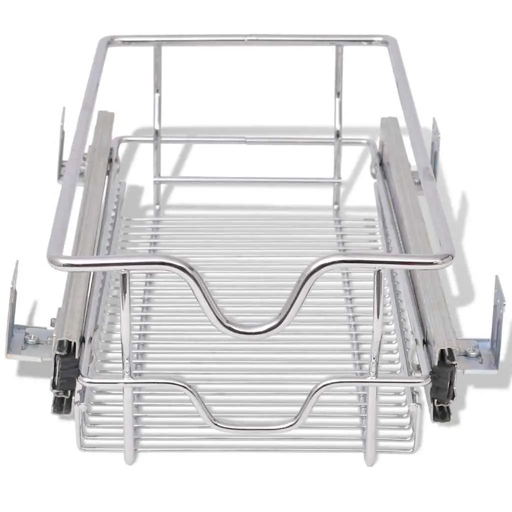 Pull-Out Wire Kitchen Baskets Silver 300mm Fully Extendable Runners