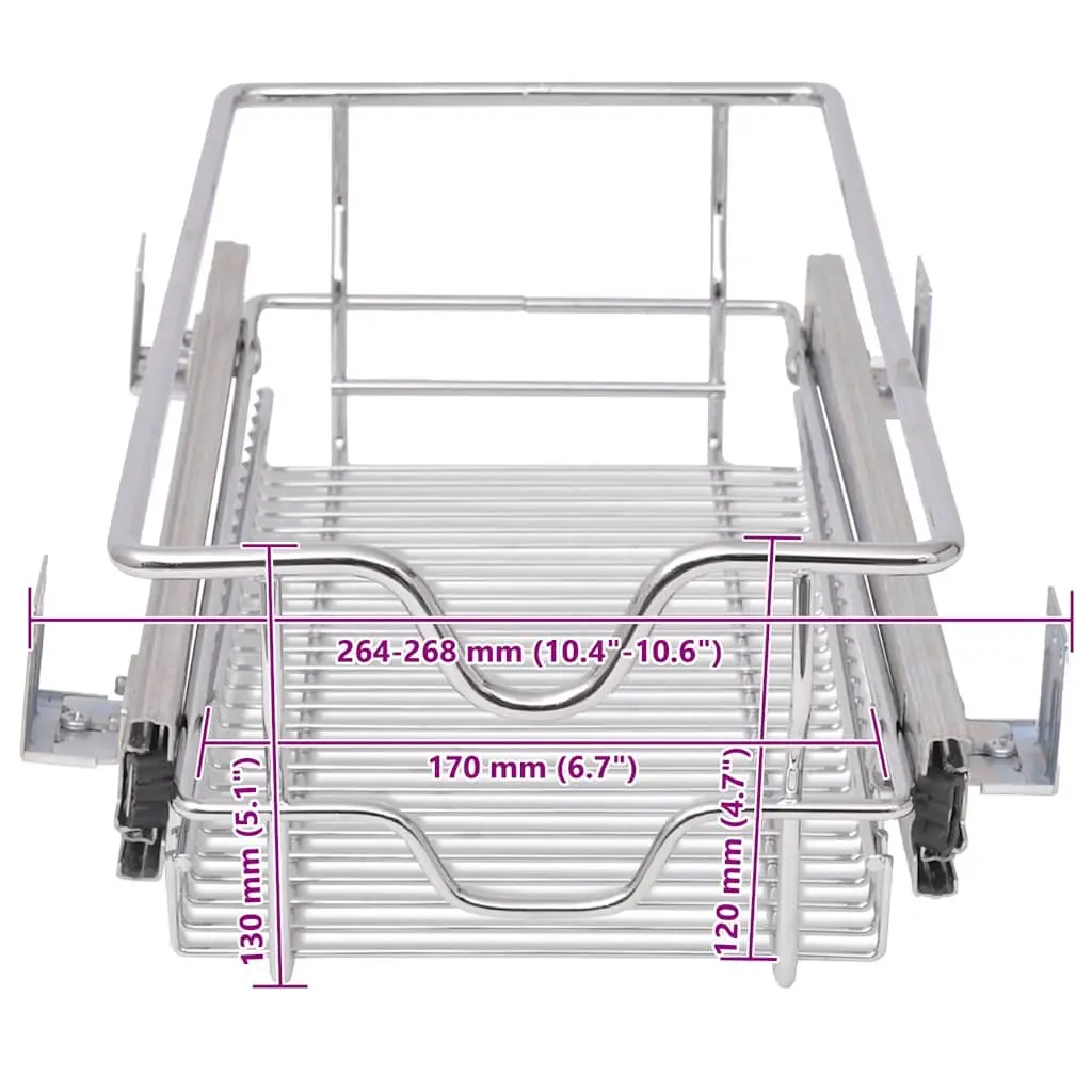 Pull-Out Wire Kitchen Baskets Silver 300mm Fully Extendable Runners