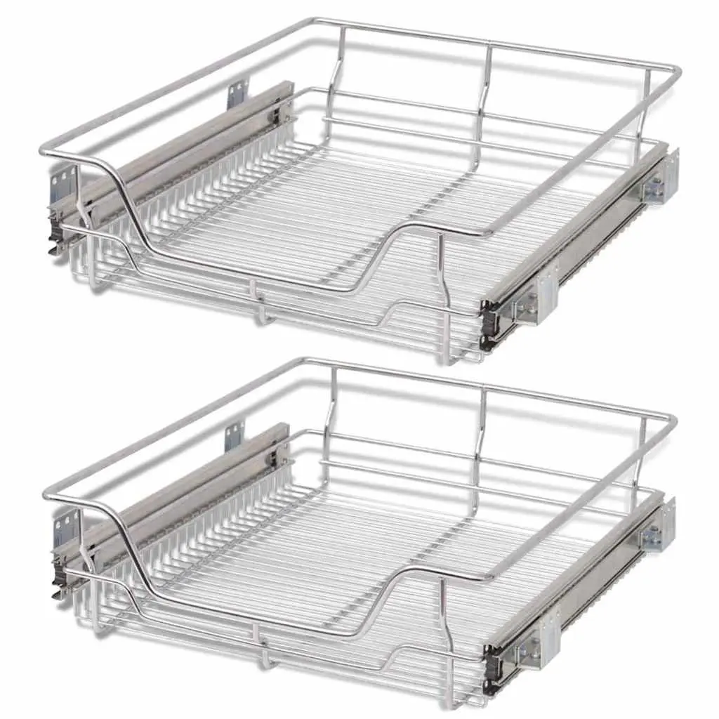 Pull-Out Wire Baskets Silver 50 cm Fully Extendable Runners
