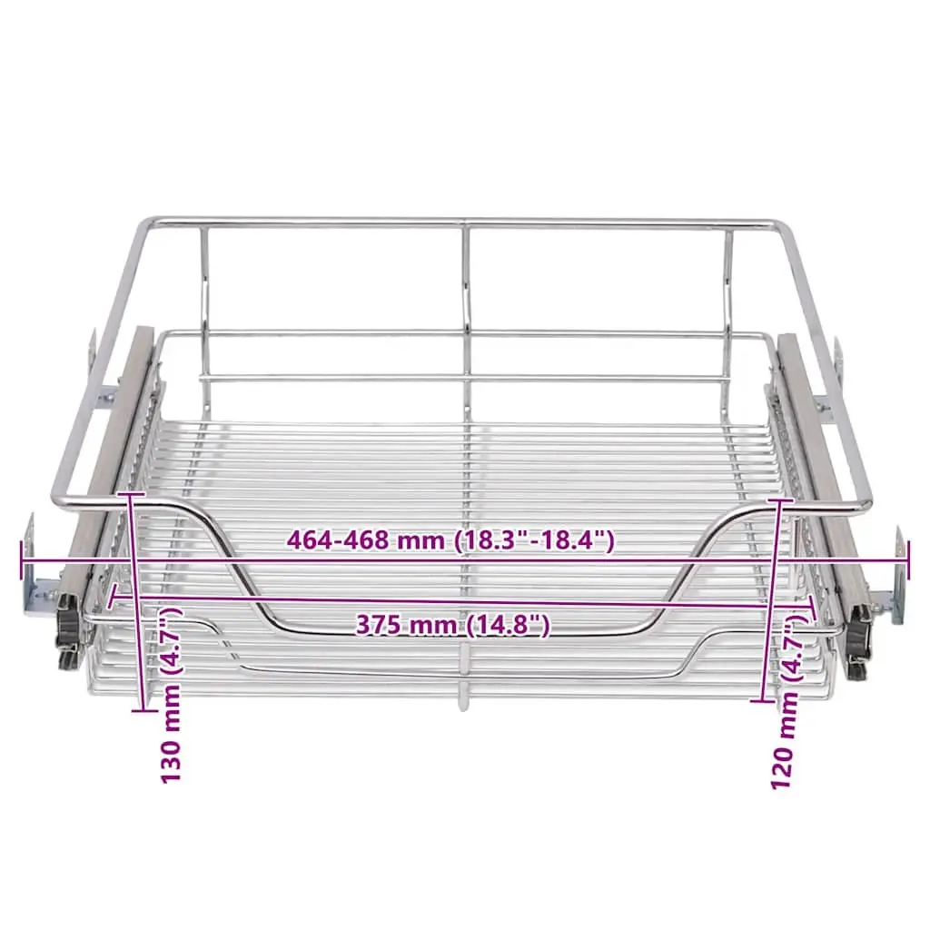 Pull-Out Wire Baskets Silver 50 cm Fully Extendable Runners