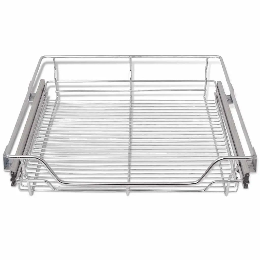 Pull-Out Wire Baskets Silver 600 mm Fully Extendable Runners 2 Piece Kitchen Cabinet Drawer Organiser