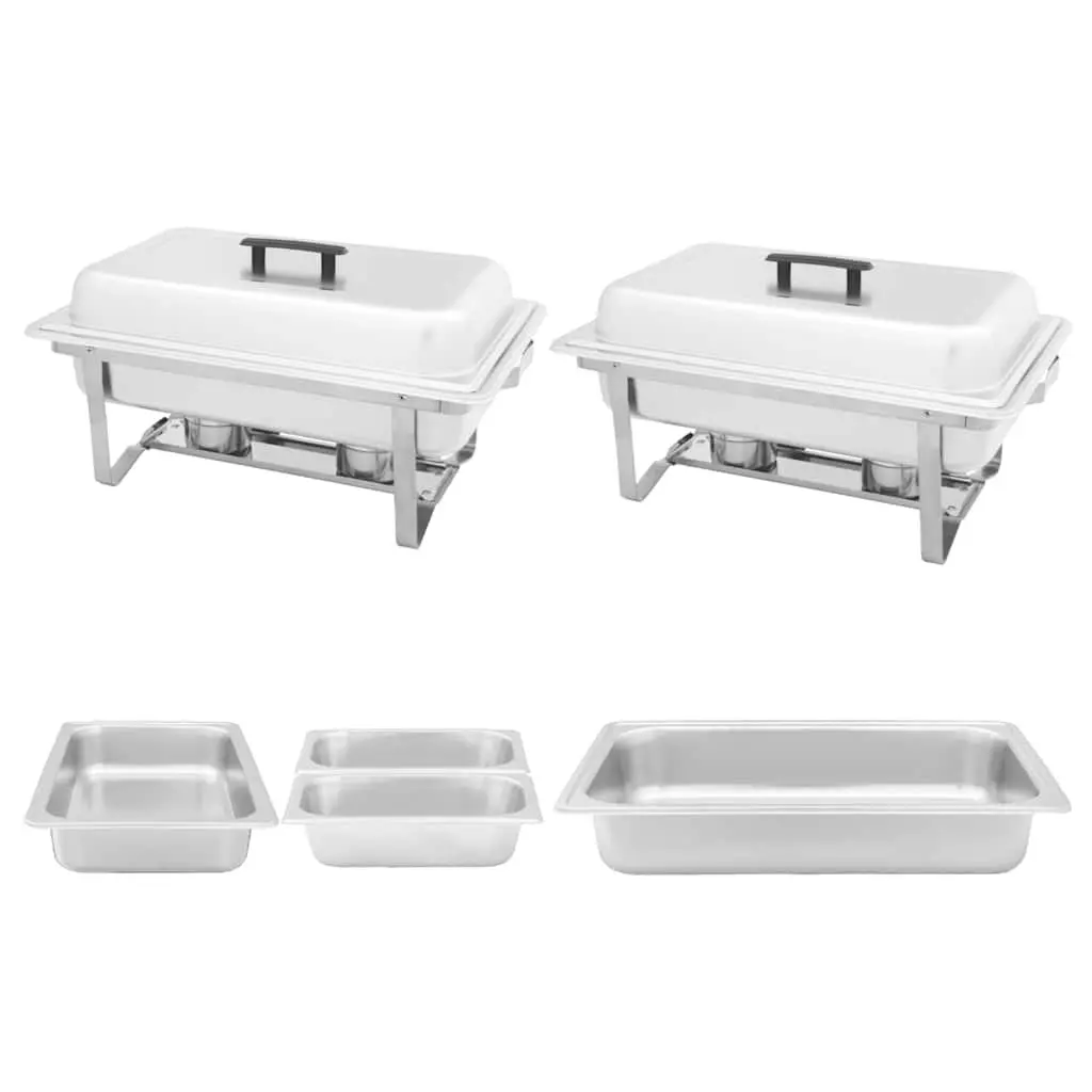 Chafing Dish Set Silver 2 Piece Stainless Steel Food Warmer with Heat Insulating Handles and Integrated Hooks for Catering and Restaurant Use