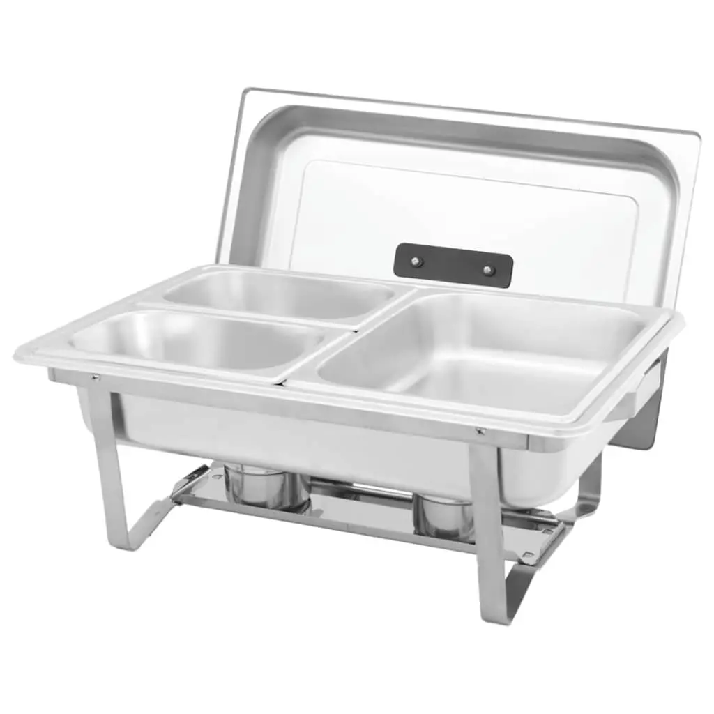 Chafing Dish Set Silver 2 Piece Stainless Steel Food Warmer with Heat Insulating Handles and Integrated Hooks for Catering and Restaurant Use
