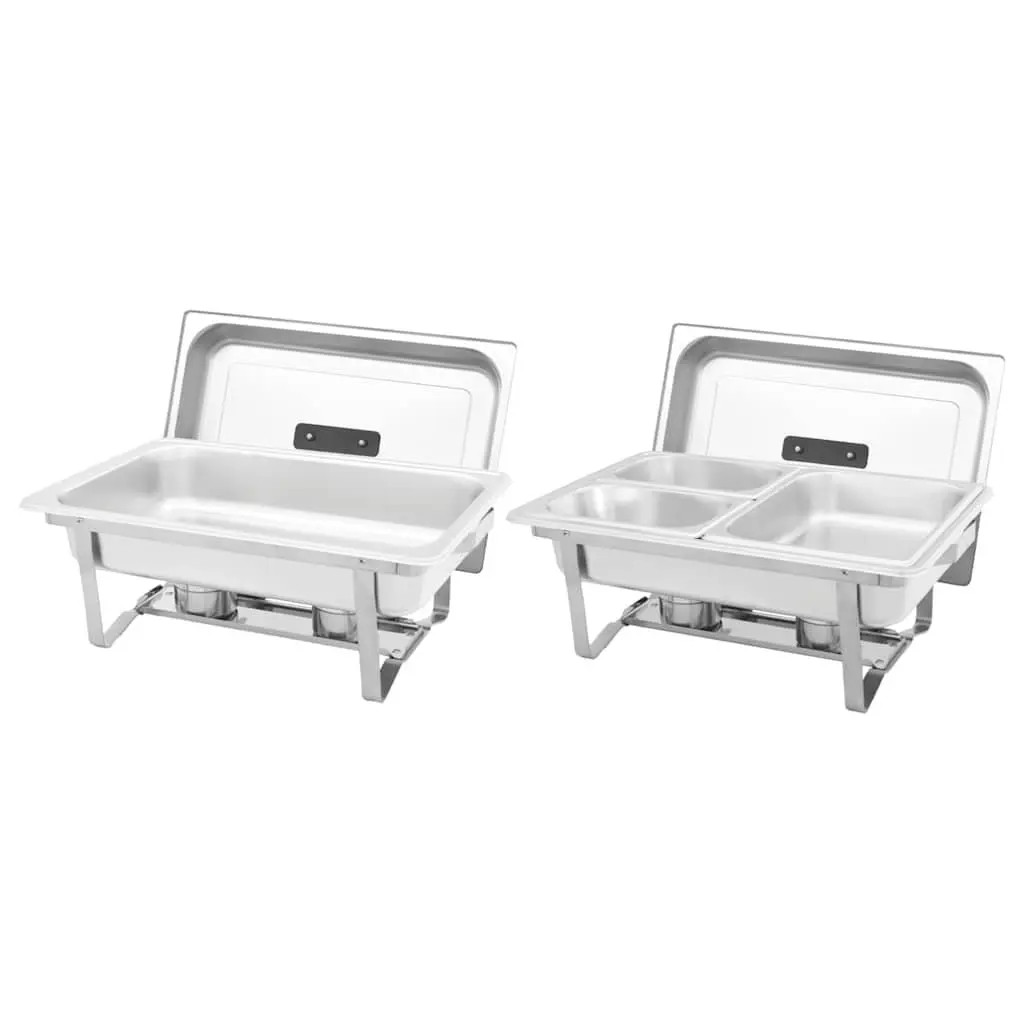Chafing Dish Set Silver 2 Piece Stainless Steel Food Warmer with Heat Insulating Handles and Integrated Hooks for Catering and Restaurant Use