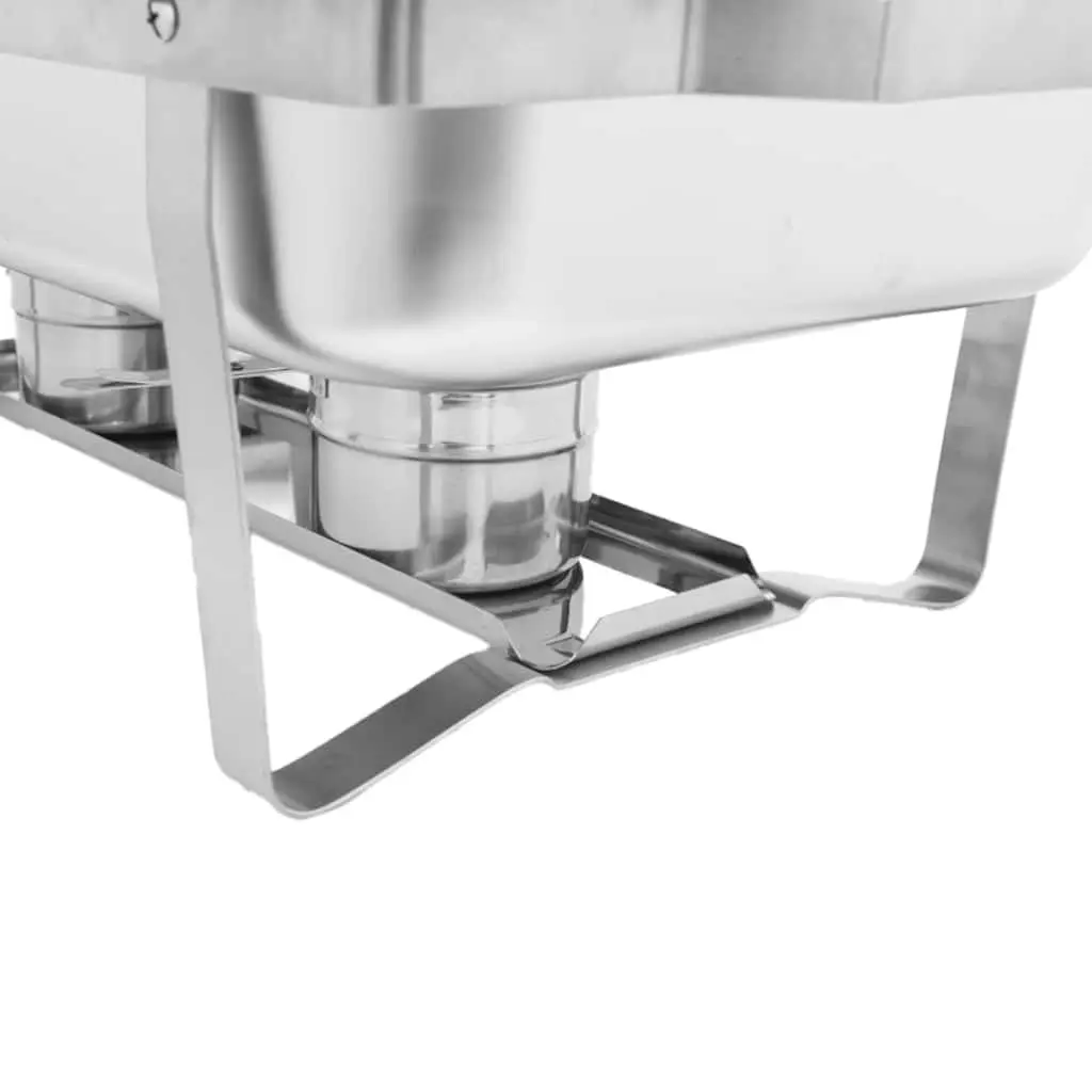 Chafing Dish Set Silver 2 Piece Stainless Steel Food Warmer with Heat Insulating Handles and Integrated Hooks for Catering and Restaurant Use
