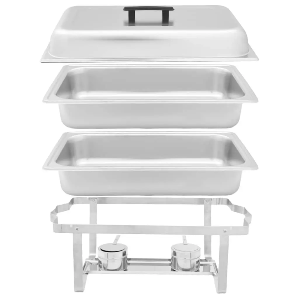 Chafing Dish Set Silver 2 Piece Stainless Steel Food Warmer with Heat Insulating Handles and Integrated Hooks for Catering and Restaurant Use