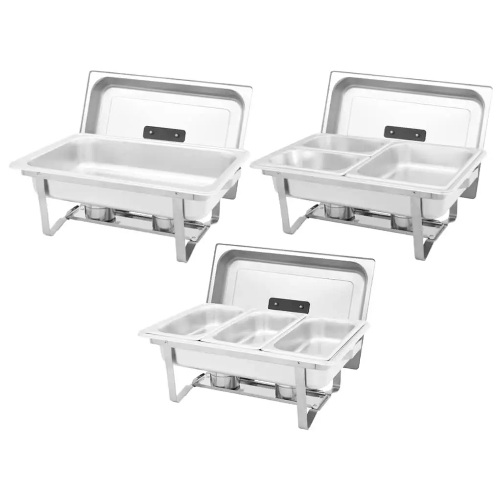 Chafing Dish Set Silver 3 Piece Stainless Steel Food Warmer Gastronorm Catering