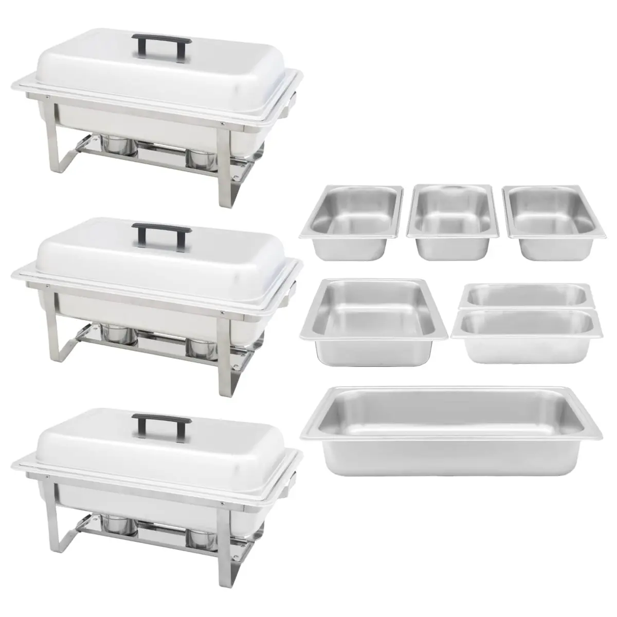 Chafing Dish Set Silver 3 Piece Stainless Steel Food Warmer Gastronorm Catering