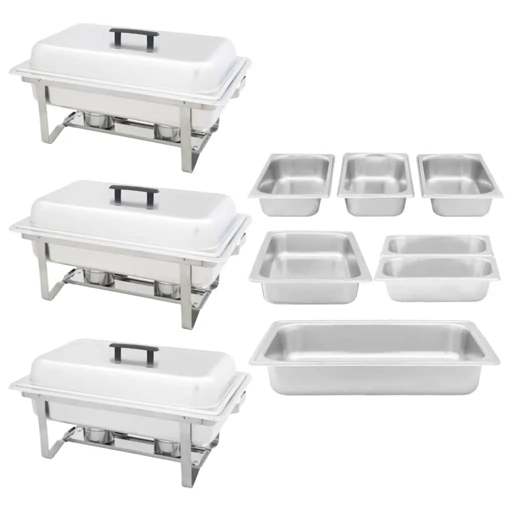 Chafing Dish Set Silver 3 Piece Stainless Steel Food Warmer Gastronorm Catering