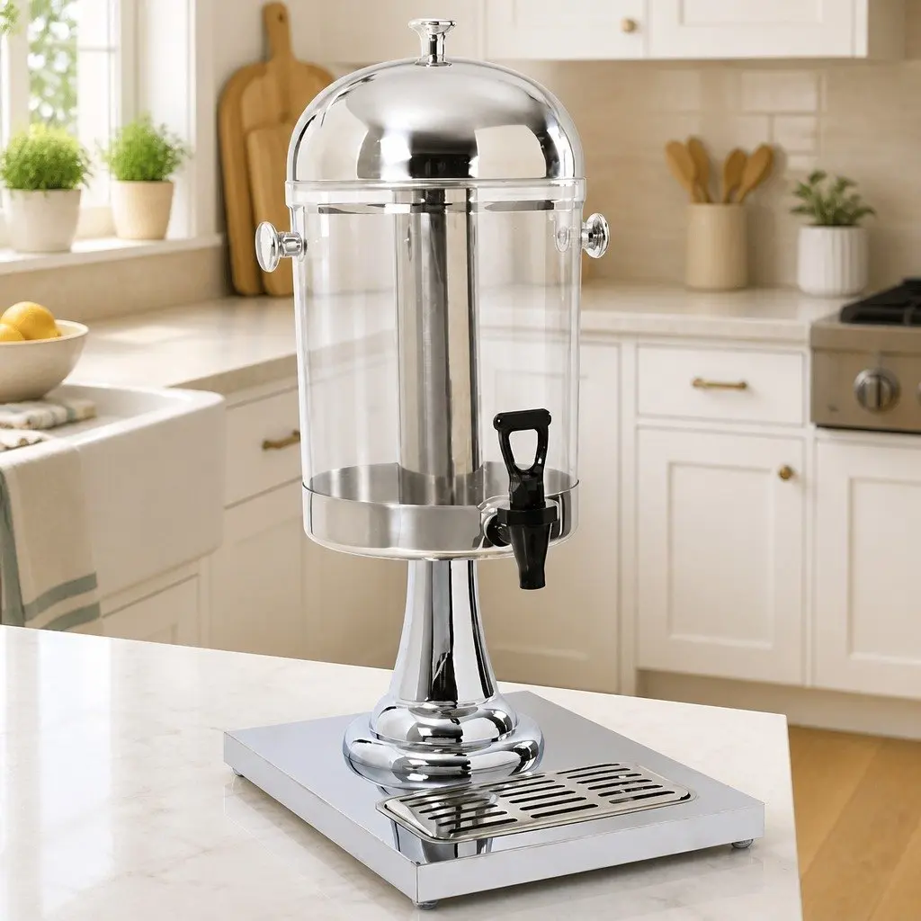 Juice Dispenser Silver 8L Central Cooling Cylinder with Tap for Chilled Beverages