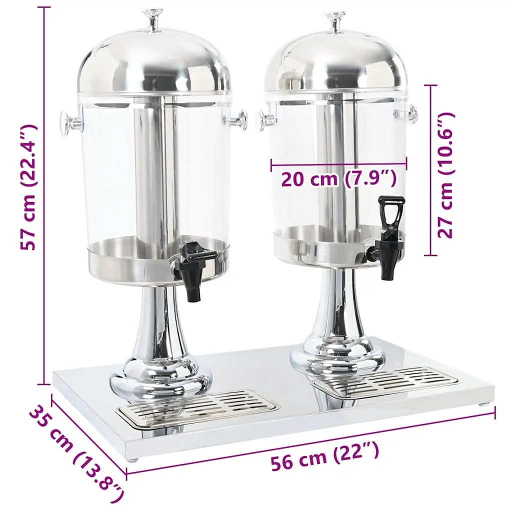 Double Beverage Dispenser 2 x 8L Juice Server Stainless Steel Taps Event