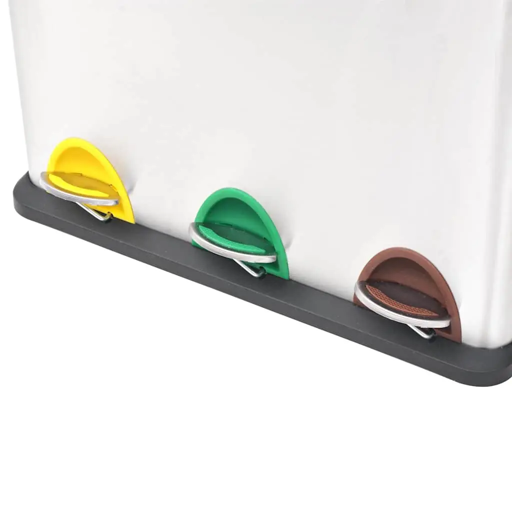 Recycling Pedal Bin Silver 24L Stainless Steel 3 Removable Inner Buckets Waste Sorting