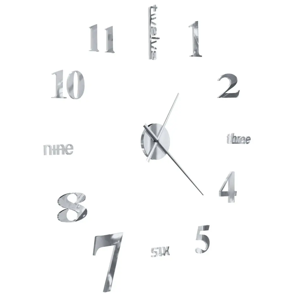 3D Wall Clock Modern Design Extra Large XXL Silver Decor DIY Adjustable Size
