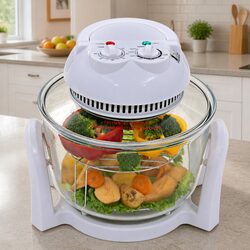 Halogen Convection Oven 800W 10L Capacity with Extension Ring Glass Bowl White