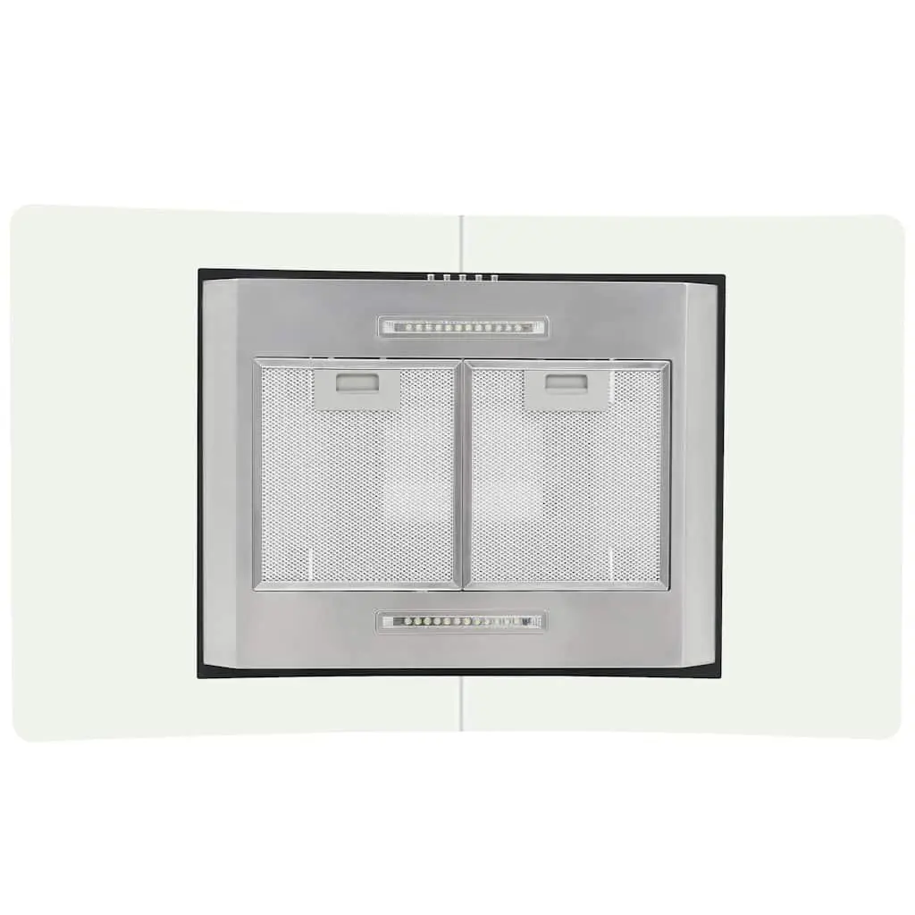 Island Range Hood Silver 90cm Stainless Steel Curved Glass Canopy LED Lights 756 m³/h