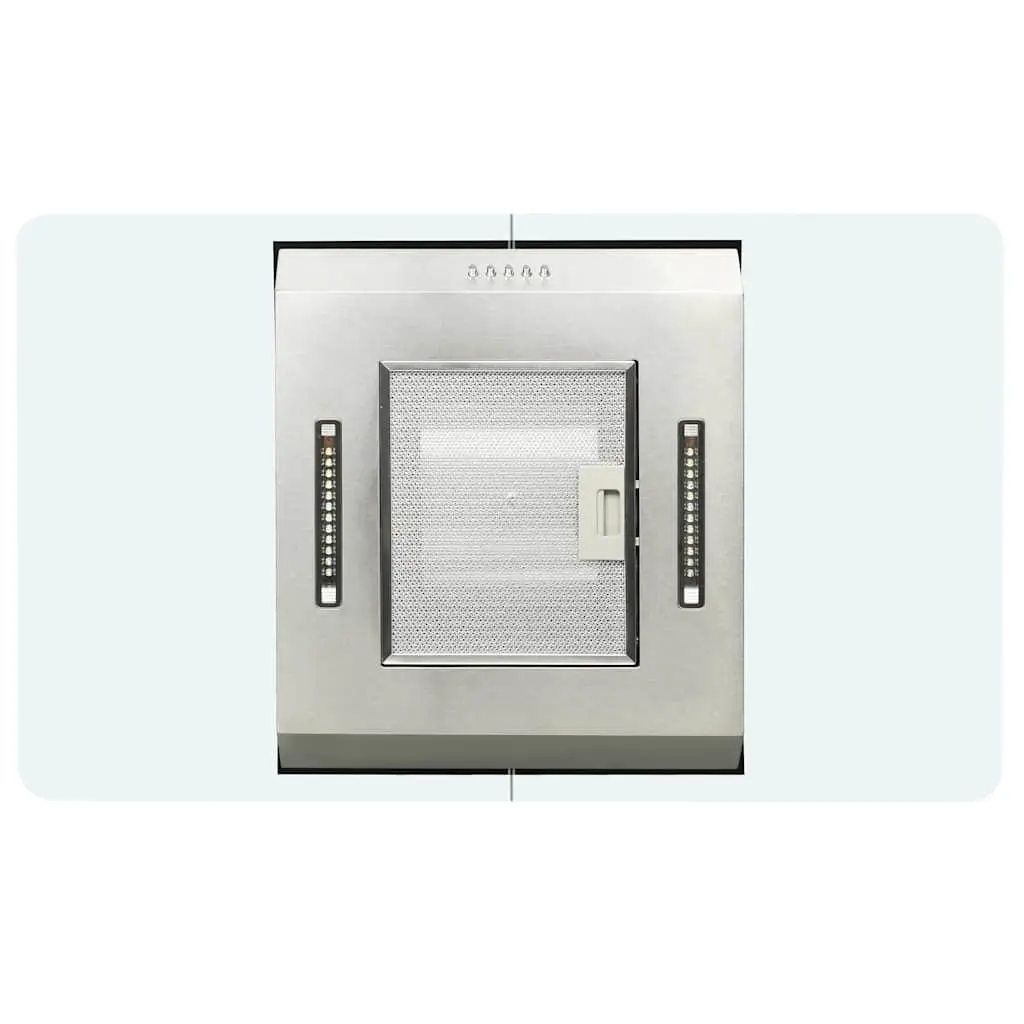 Island Range Hood Silver 90cm Stainless Steel Curved Glass Canopy with LED Lights and 3 Speed Settings