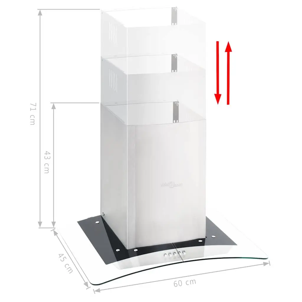 Wall Mounted Range Hood Silver 60cm Curved Glass Stainless Steel LED
