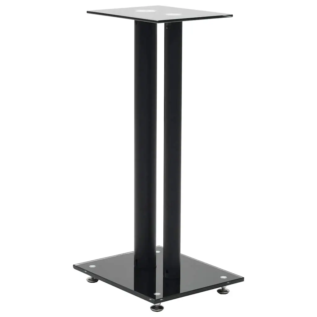 Speaker Stands Black Tempered Glass Pillars Modern Audio Support 2 Piece