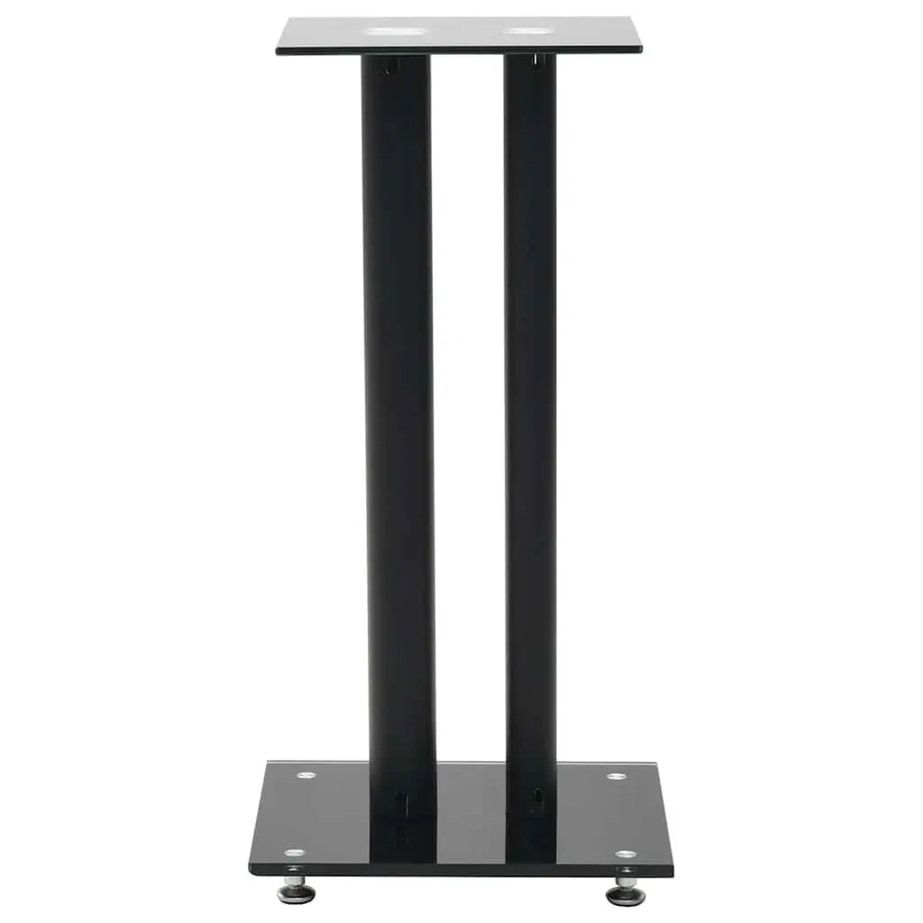 Speaker Stands Black Tempered Glass Pillars Modern Audio Support 2 Piece