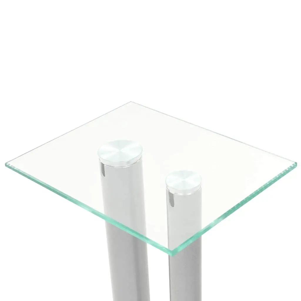 Speaker Stands Pair Tempered Glass Pillars Modern Design Silver Audio Support