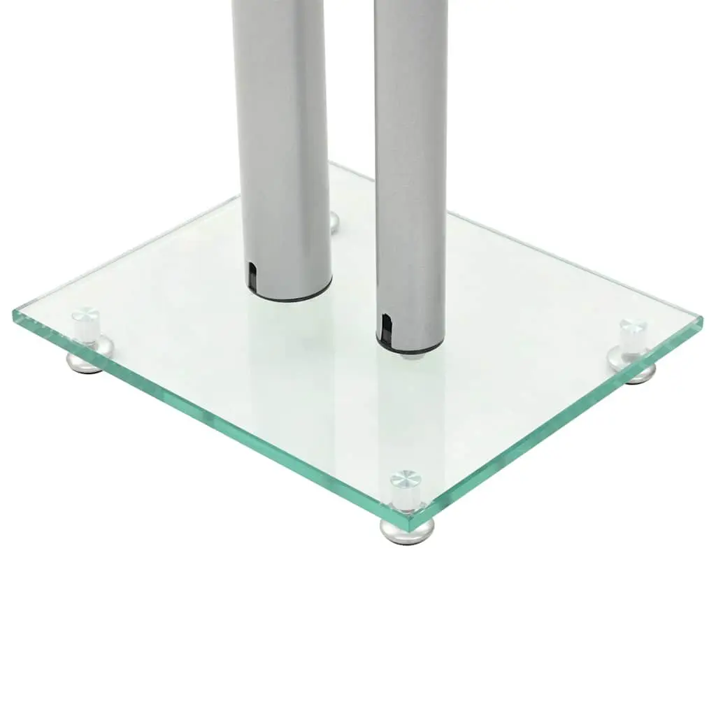 Speaker Stands Pair Tempered Glass Pillars Modern Design Silver Audio Support