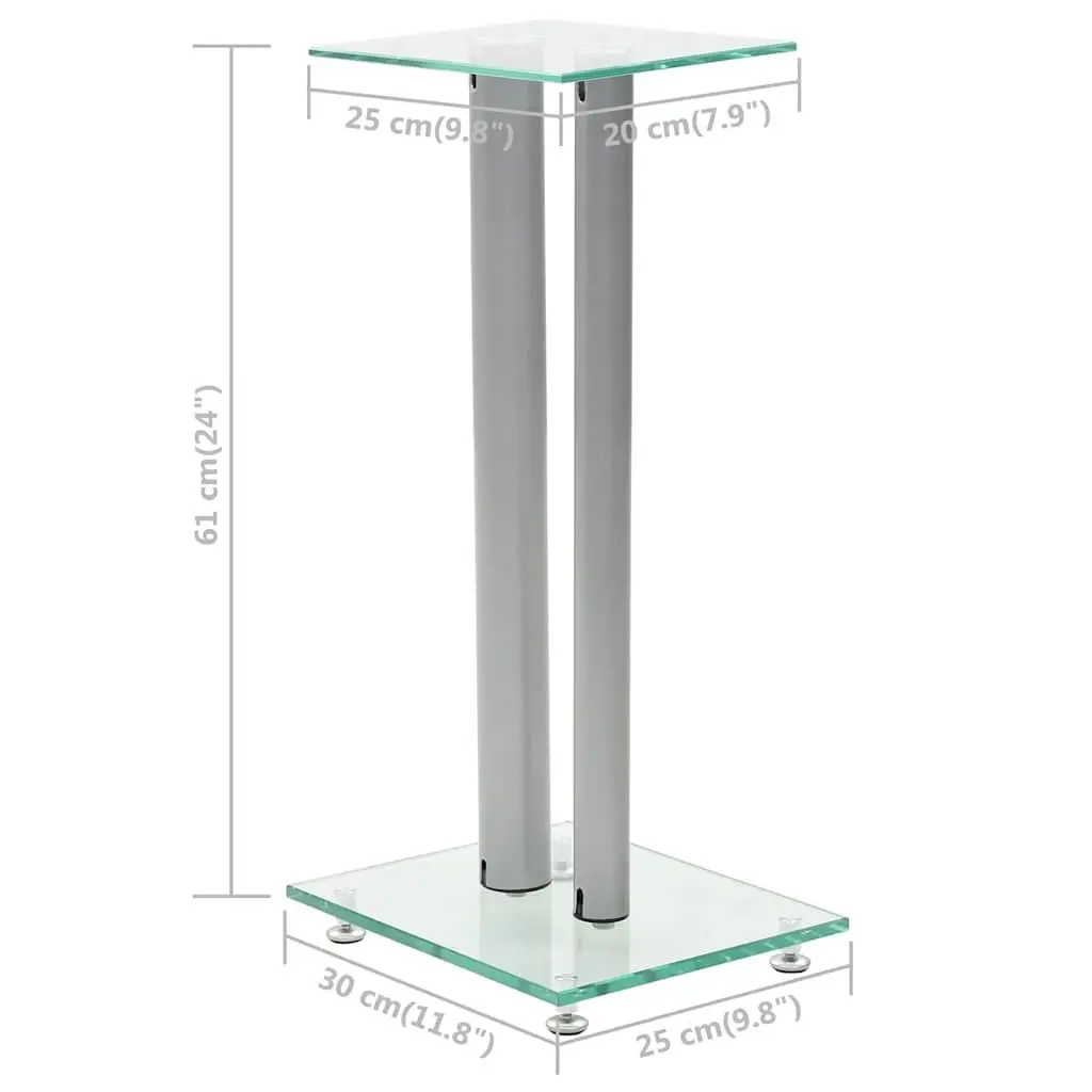 Speaker Stands Pair Tempered Glass Pillars Modern Design Silver Audio Support