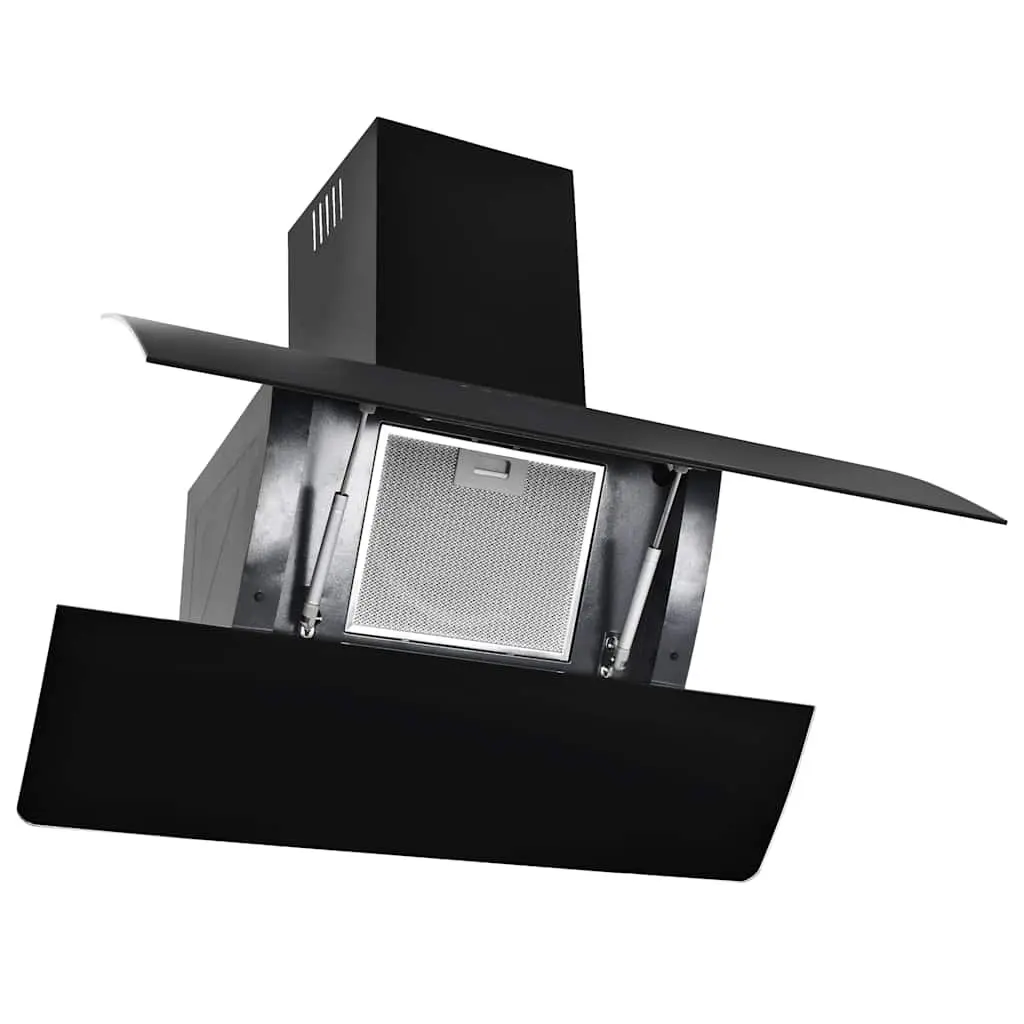 Wall Mounted Range Hood Black 90cm Stainless Steel Powerful Extraction Low Noise