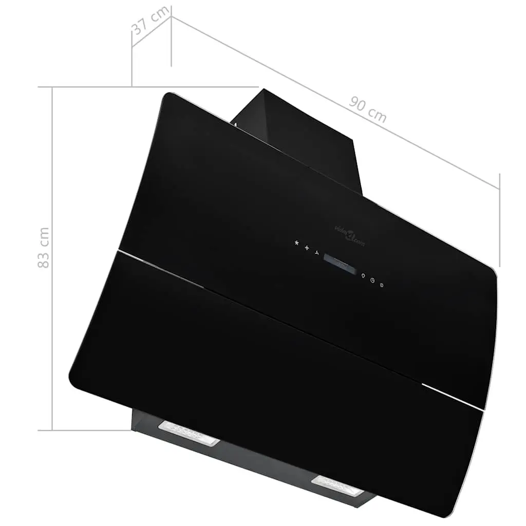 Wall Mounted Range Hood Black 90cm Stainless Steel Powerful Extraction Low Noise