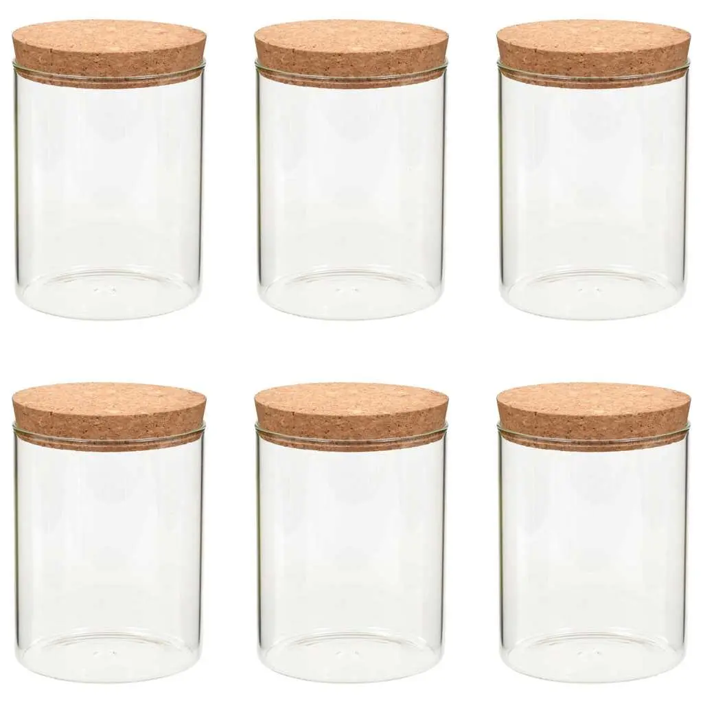 Glass Storage Jars Transparent 650ml Set of 6 with Cork Lids for Kitchen Pantry Organization