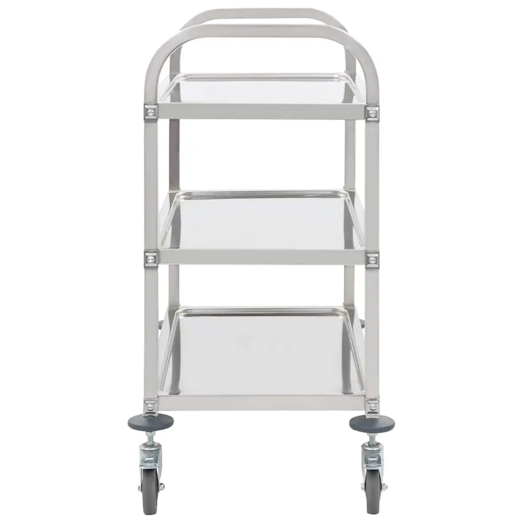 3-Tier Kitchen Trolley Silver Stainless Steel Rolling Service Cart with Castors