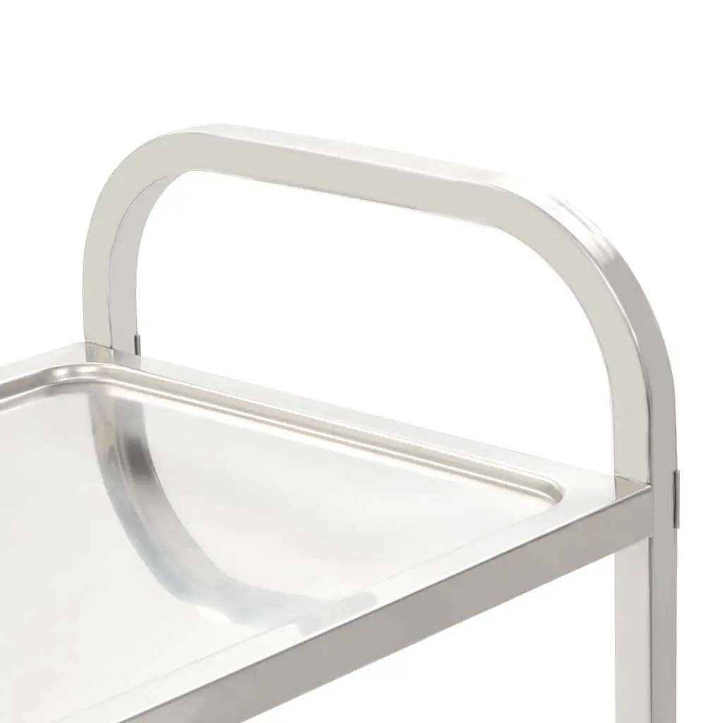 3-Tier Kitchen Trolley Silver Stainless Steel Rolling Service Cart with Castors