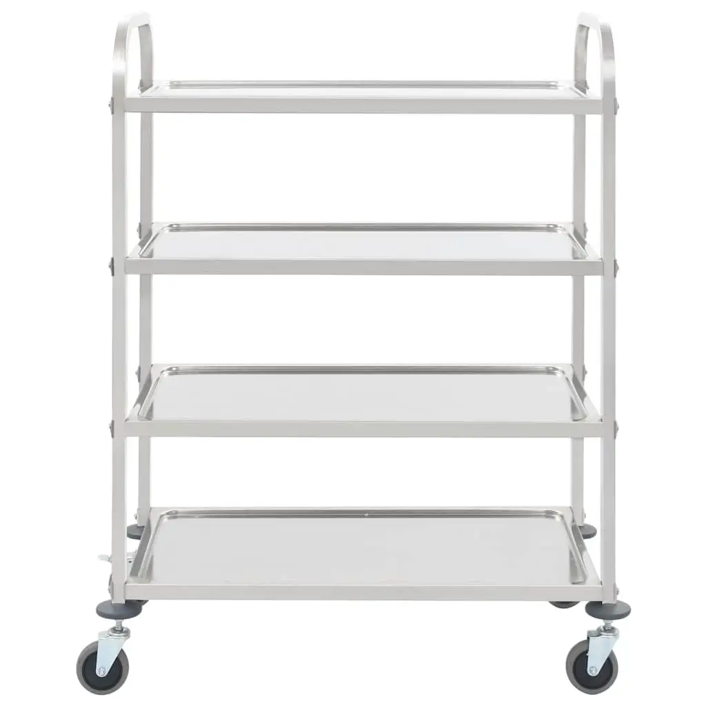 4-Tier Kitchen Trolley Silver Stainless Steel Rolling Storage Shelves