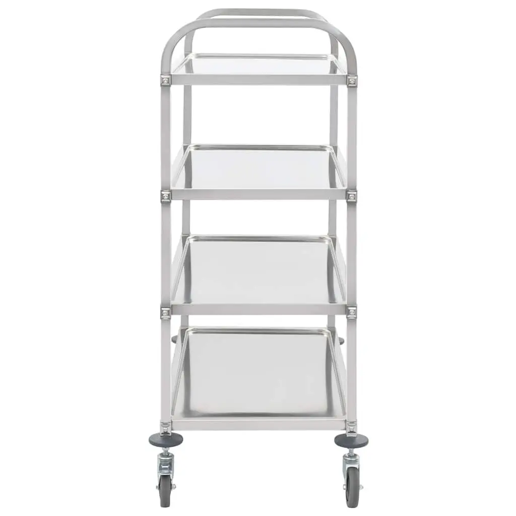 4-Tier Kitchen Trolley Silver Stainless Steel Rolling Storage Shelves