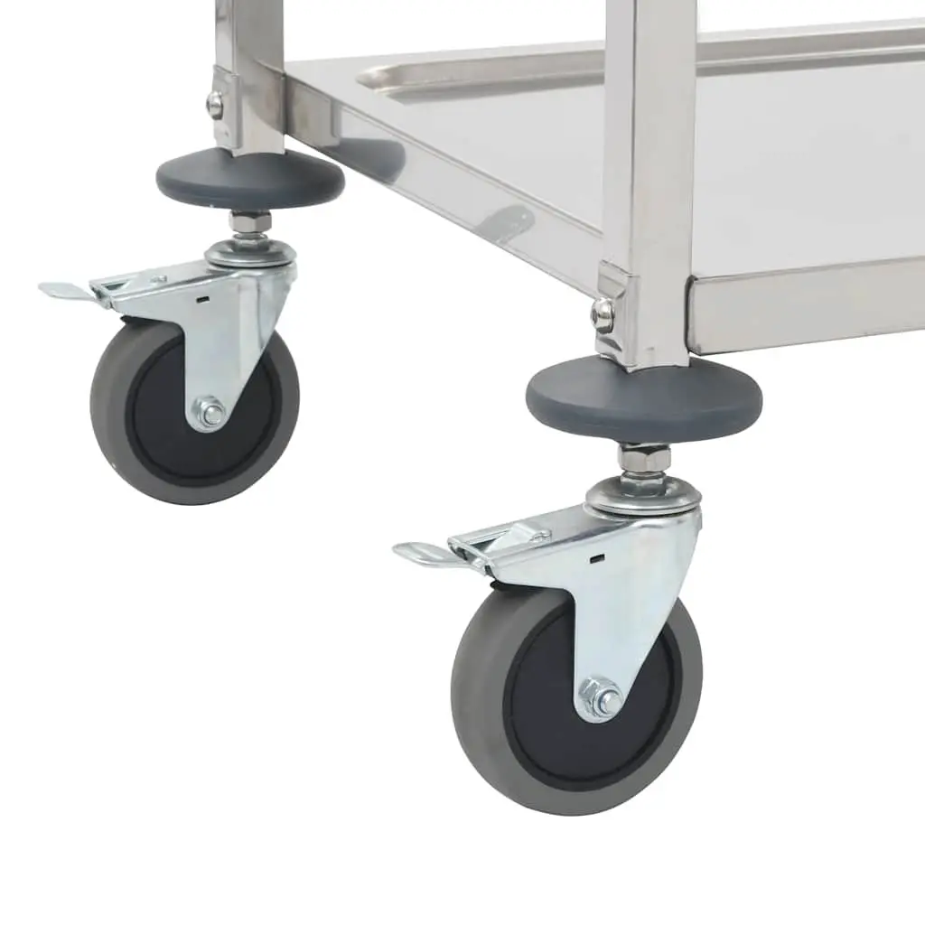 5-Tier Kitchen Trolley Silver Stainless Steel Frame Rolling Serving Cart