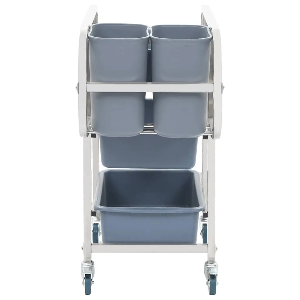 Kitchen Trolley Cart Silver Stainless Steel Frame with Plastic Containers and Smooth-Rolling Castors