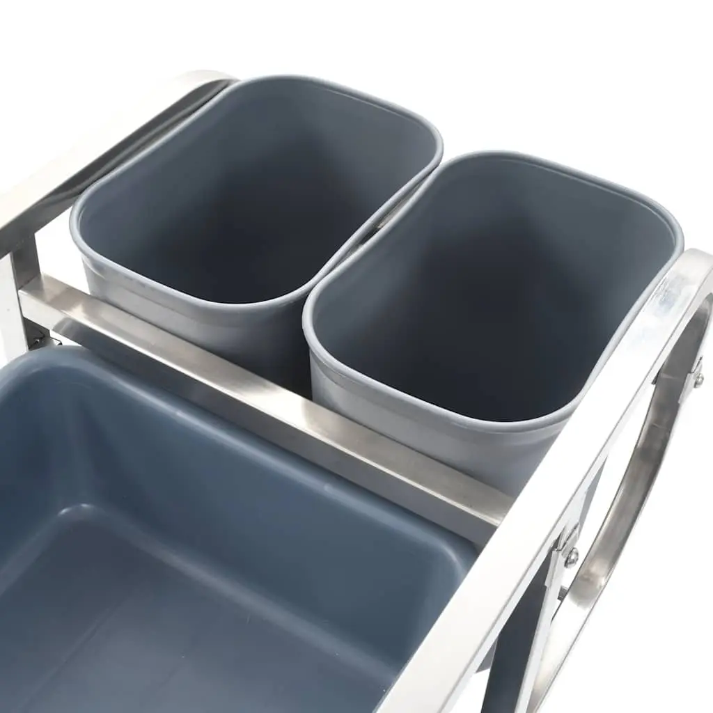 Kitchen Trolley Cart Silver Stainless Steel Frame with Plastic Containers and Smooth-Rolling Castors