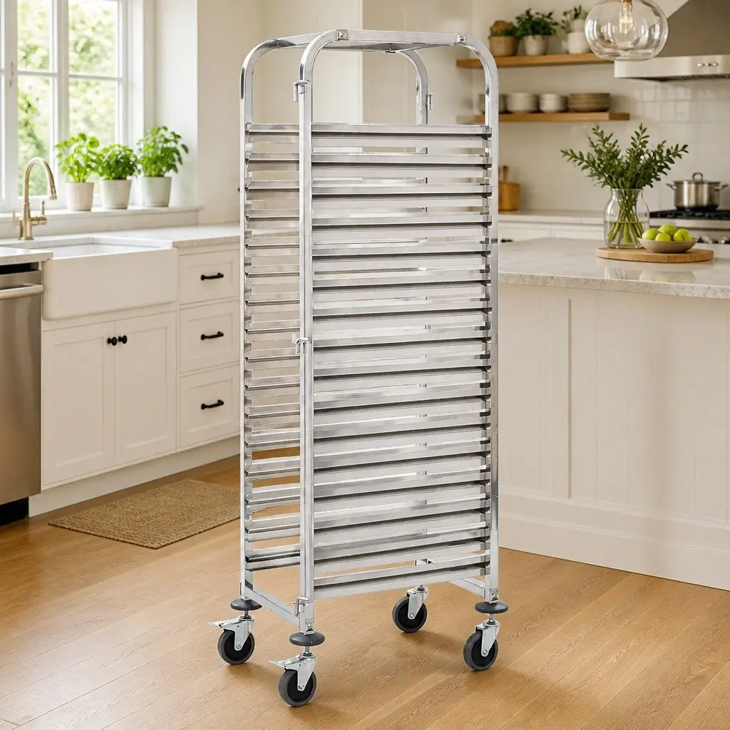 Kitchen Trolley Silver 16 Tray Capacity Stainless Steel Frame Catering Serving Cart