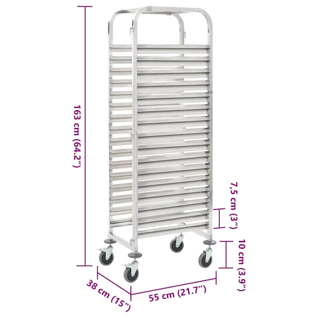 Kitchen Trolley Silver 16 Tray Capacity Stainless Steel Frame Catering Serving Cart
