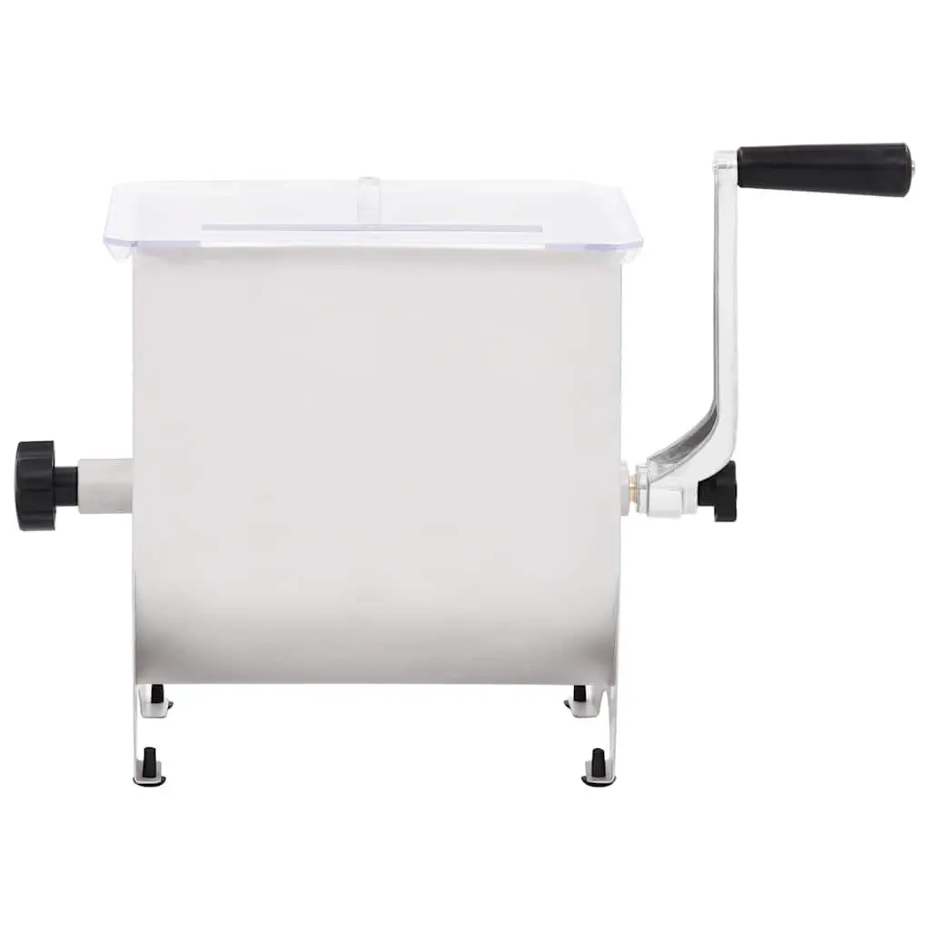 Manual Meat Mixer Silver Stainless Steel 5kg Capacity with Crank Handle and Clear Lid