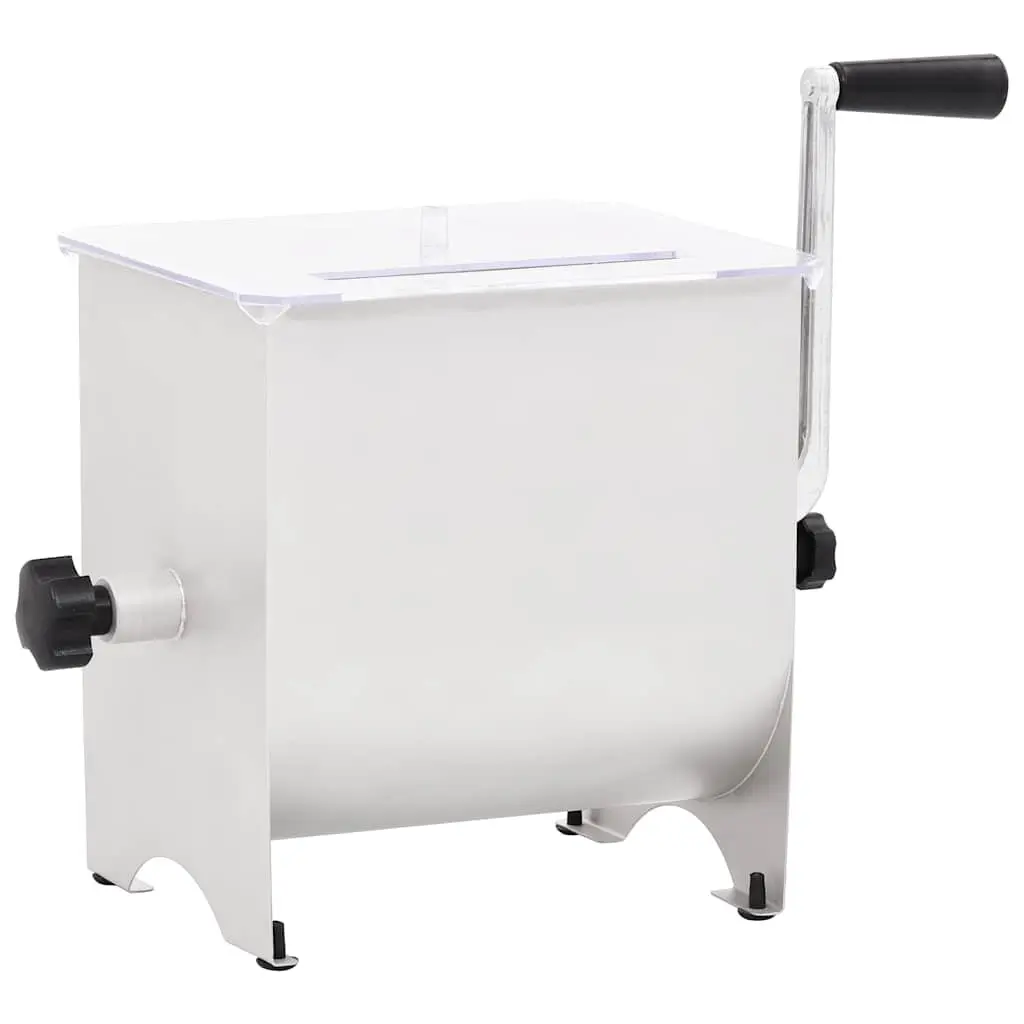 Manual Meat Mixer Silver Stainless Steel 5kg Capacity with Crank Handle and Clear Lid