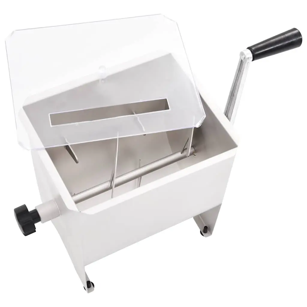 Manual Meat Mixer Silver Stainless Steel 5kg Capacity with Crank Handle and Clear Lid