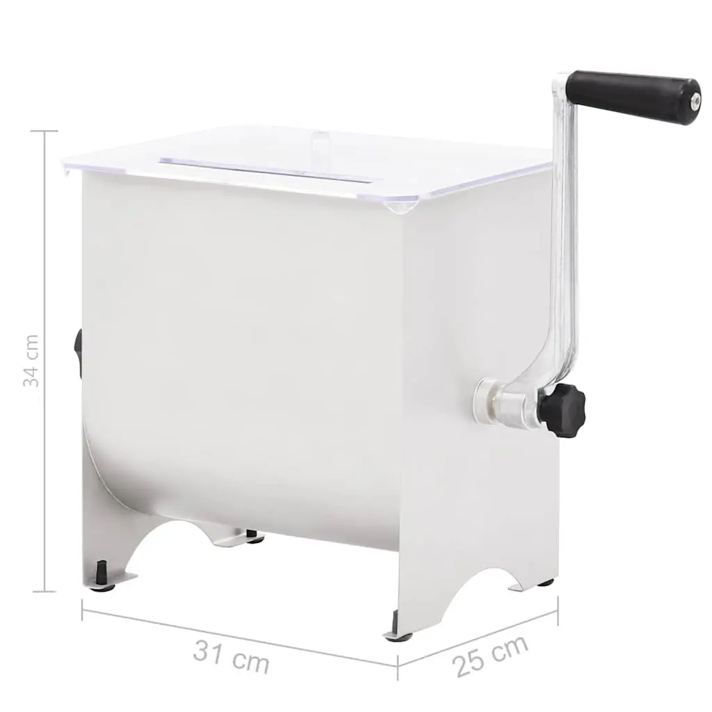 Manual Meat Mixer Silver Stainless Steel 5kg Capacity with Crank Handle and Clear Lid