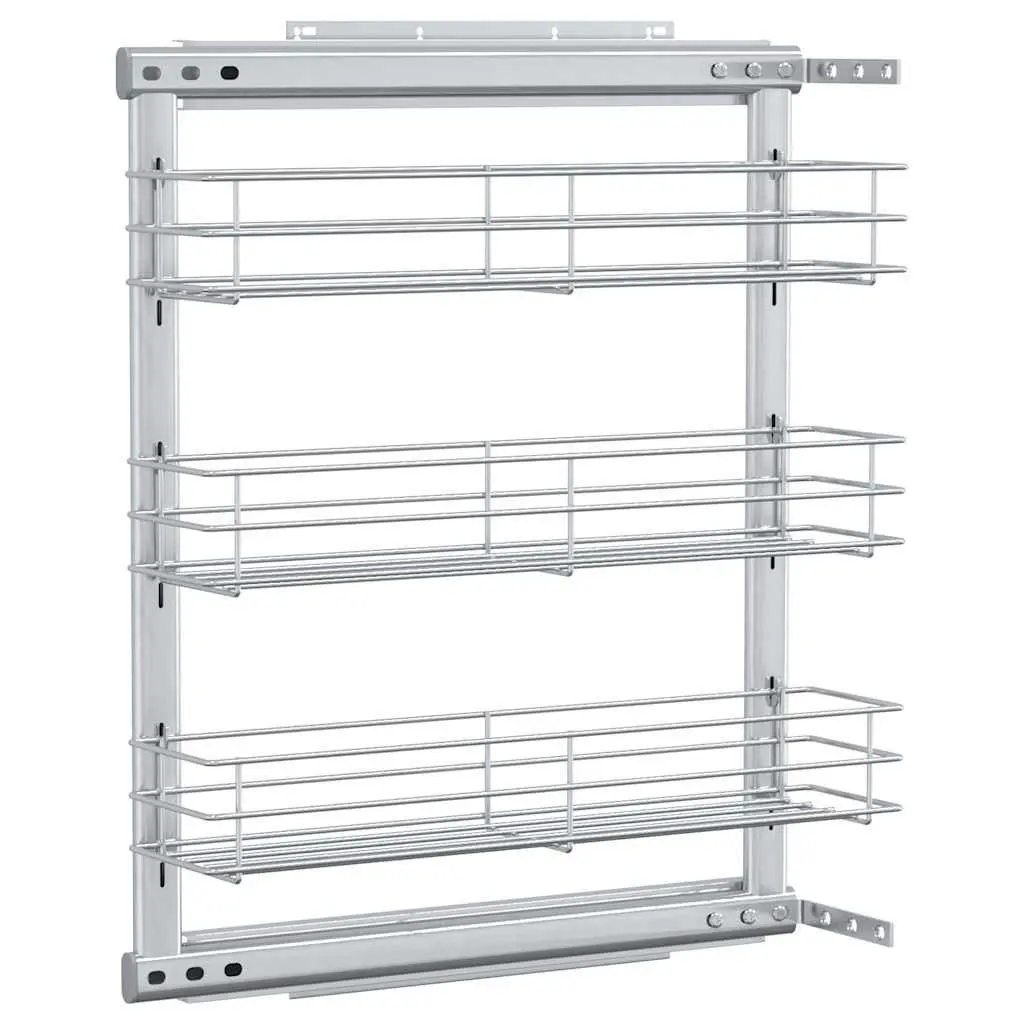 3-Tier Pull-Out Wire Basket Storage Organiser Silver 47 x 15.5 x 55.5 cm Smooth Sliding Runners