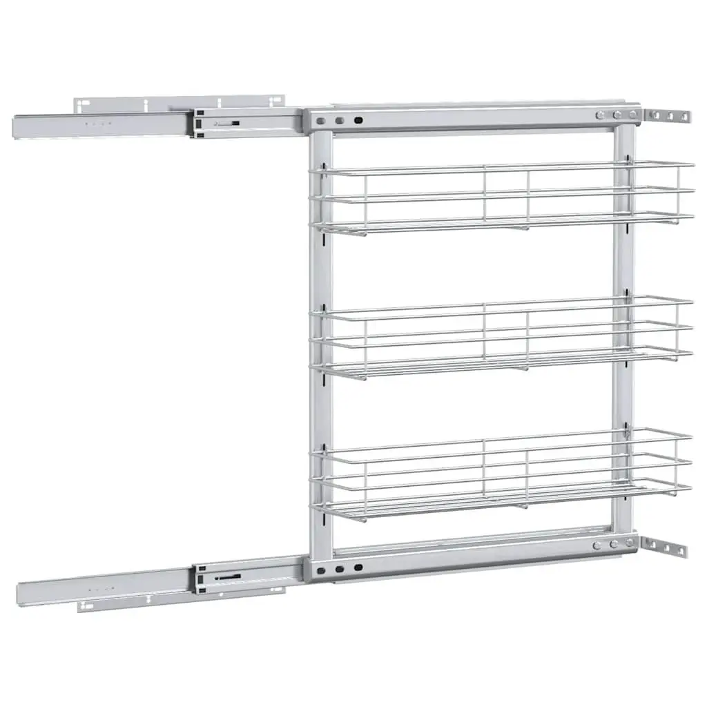 3-Tier Pull-Out Wire Basket Storage Organiser Silver 47 x 15.5 x 55.5 cm Smooth Sliding Runners