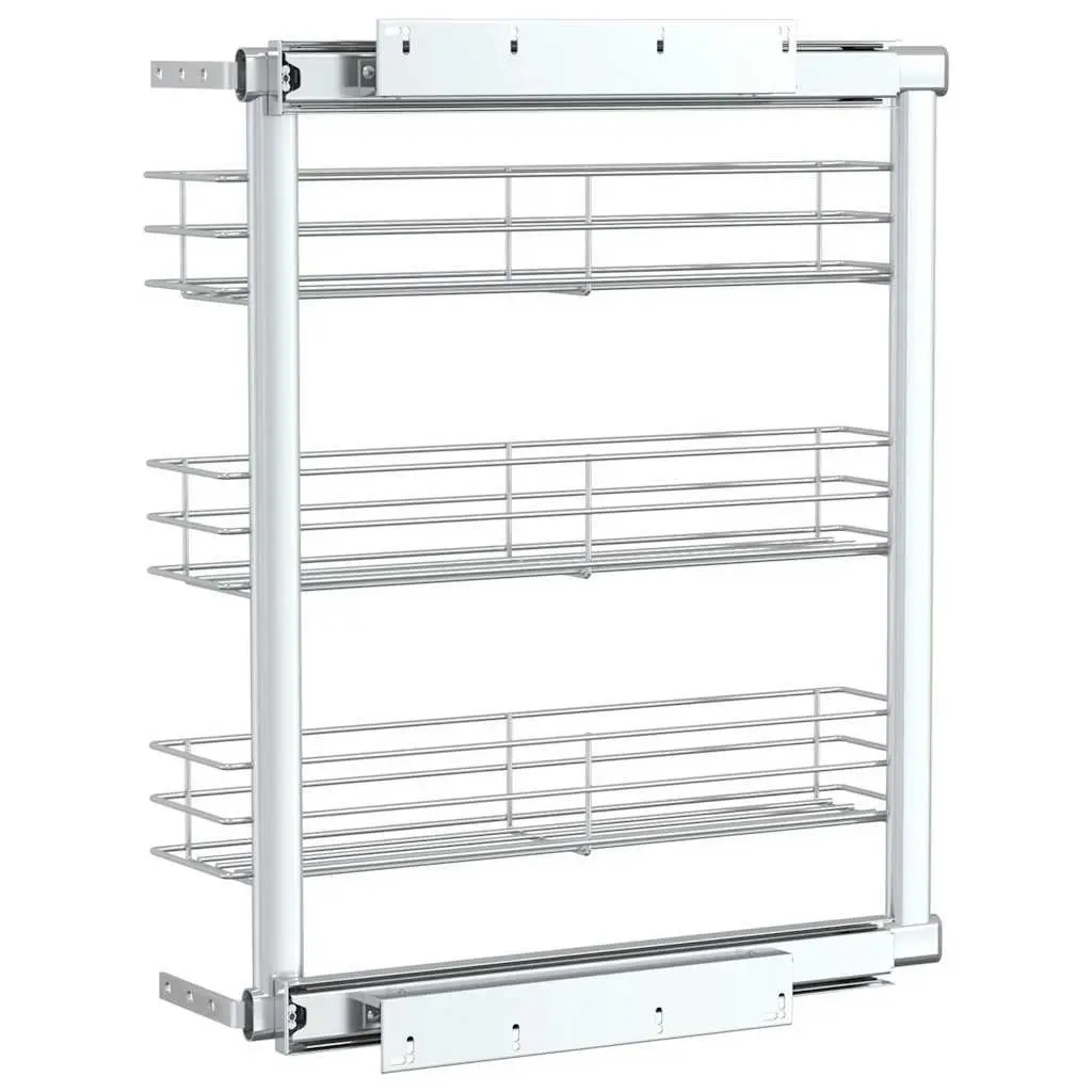 3-Tier Pull-Out Wire Basket Storage Organiser Silver 47 x 15.5 x 55.5 cm Smooth Sliding Runners